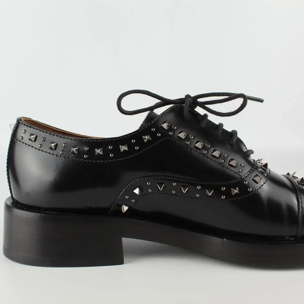 NEW Valentino Garavani Gentleglam Studded Leather Wingtip Oxfords Black EU 37